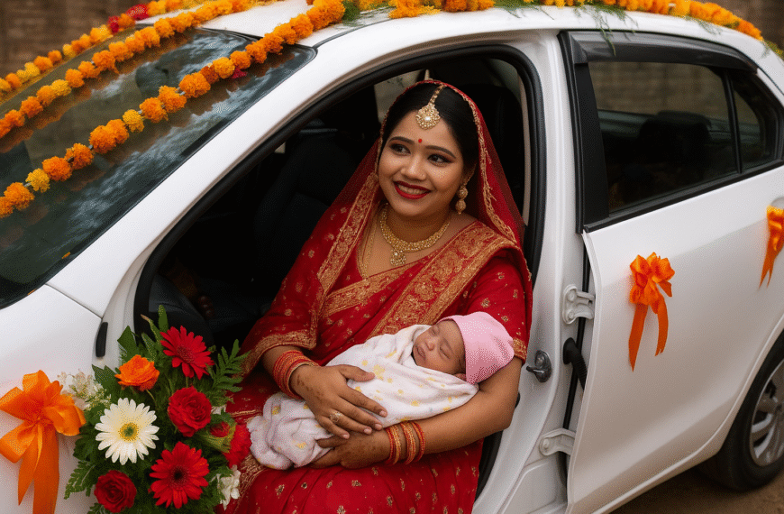 खगड़िया में बेटी के आगमन पर अनोखा जश्न: दुल्हन जैसी सजी कार से नवजात को घर लाया परिवार